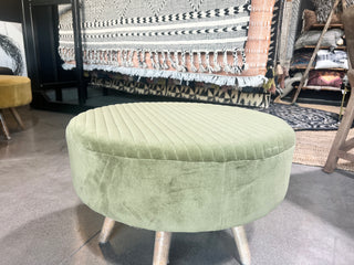 Velvet Ottoman in Avocado - Holt x Palm -  Relax in lush comfort with the Velvet Ottoman in Avocado. Kick off your shoes and sink into the soft, indulgent feel of its velvet upholstery, in a color as bright and fresh as a perfectly ripe avocado. Enjoy the best of both worlds with this comfortable, stylish piece!