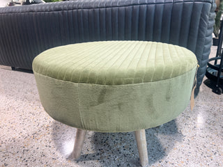 Velvet Ottoman in Avocado - Holt x Palm -  Relax in lush comfort with the Velvet Ottoman in Avocado. Kick off your shoes and sink into the soft, indulgent feel of its velvet upholstery, in a color as bright and fresh as a perfectly ripe avocado. Enjoy the best of both worlds with this comfortable, stylish piece!