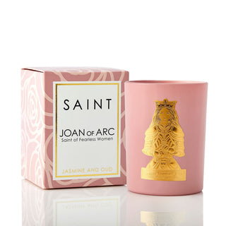 Saint Joan of Arc Candle - Holt x Palm -  Scent Profile Top Note: JasmineBase Note: Oud 14 oz. (10.5 oz. pour), ~80 hour burn time Measures 4" H x 3" D
