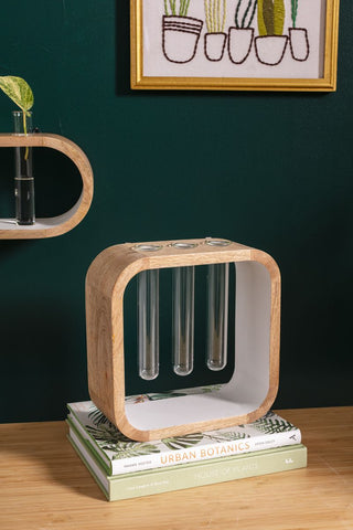 Kennedy Propagation Stand - Holt x Palm -  The Kennedy Propagation Stand features modern light mango wood with wall mounts, with a fresh white interior and test tubes for propagating all your plants in style.