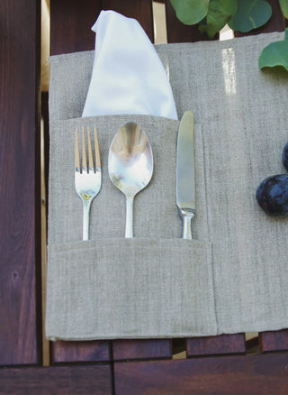 Thieffry Placemat - With Napkin Pocket - Holt x Palm -  Set includes a total of 6 placemats. Traditionally crafted Belgian linen placemat with a napkin pocket and utensil holders. Pre-shrunk. Make every dinner party even more elegant with the Thieffry Placemat! This linen placemat adds a touch of class to your table while its napkin pocket keeps napkins in place, like a gentle waiter. Perfect for those special occasions, so your guests will think you pulled out all the stops!