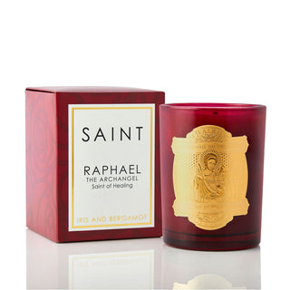 Saint Raphael Candle - Holt x Palm -  Scent Profile Top Note: IrisMid Note: BergamotBase Note: Vanilla 14 oz.(10.5 oz. pour), ~80 hour burn time Measures 4" H x 3"D