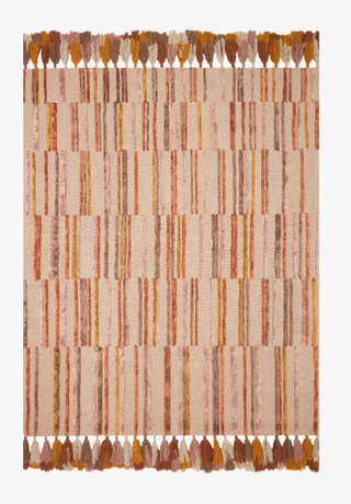 Adele Collection Wool Rug by Justina Blakeney - Holt x Palm -  Get that #Jungalow vibe! Artisanal striped wool rug available in 3 palettes. Shown here is the oatmeal spice with tones of rust, gold and brown. The tassels are everything!!! Rug can double as a wall tapestry, layered on top of a jute rug, or laid just on its' own.... Hooked 62% Wool | 38% Rayon Pile Made in India 7'-9" X 9'-9"