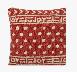 Joyful - Ed x Loloi - Holt x Palm -  Super cool decor accent that has the word "joy" built into the design...down-filled...earthy rusty red tone. 22'' X 22'' Made in India Indoor/Outdoor pillow Water-Resistant Polypropylene | Polyester Blend 22" x 22" Spot Clean or Dry Clean Option for no insert, poly fill insert, or down/feather insert