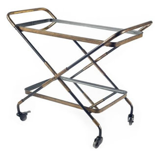 Charlize Gold Metal Frame Two-Tier w/mirrored shelves Bar Cart - Holt x Palm -  Be the life of the party with this dazzling Charlize bar cart! Crafted with gleaming burnished gold metal and two-tiered mirrored shelves, you'll be sure to have your friends in awe. It's perfect for rolling out storage, drinks and appetizers in style! Let's cheers to unleashing your inner hostess with the mostess! Product Size (Inches) 19.0L x 37.0W x 29.9H Weight 38.00 lbs