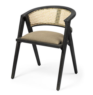 Black Wooden Frame Grey Linen Wrap Seat Dining Chair - Holt x Palm -  Elevate your dining experience with these uniquely stylish chairs! A black wooden frame, grey linen wrap, and cane inset will make your dinner guests feel like VIPs. Step up your game - these chairs are sure to be the talk of the table! Product Size (Inches) 22.5L x 20.0W x 29.0H Weight 22.27 lbs