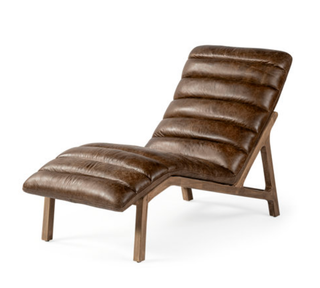 Whiskey Leather Chaise Lounge - Holt x Palm -  Curl up with a good book and a dram of whiskey on this luxurious chaise lounge! The sleek whiskey leather exterior and rich wood frame make the perfect cozy spot for an evening of relaxation. Product Size (Inches) 24.4L x 54.3W x 33.5H Weight 62.83 lbs