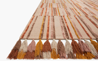 Adele Collection Wool Rug by Justina Blakeney - Holt x Palm -  Get that #Jungalow vibe! Artisanal striped wool rug available in 3 palettes. Shown here is the oatmeal spice with tones of rust, gold and brown. The tassels are everything!!! Rug can double as a wall tapestry, layered on top of a jute rug, or laid just on its' own.... Hooked 62% Wool | 38% Rayon Pile Made in India 7'-9" X 9'-9"