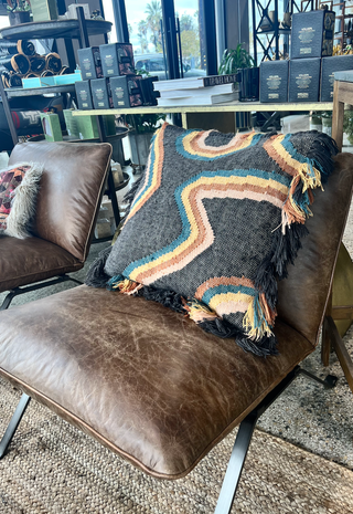 Colorful Waves Throw Pillow - JB x Loloi - Holt x Palm -  Earth tones and Retro vibes. This Justine Blakeney x Loloi collab is guaranteed to take your space to the next level. It is hand woven to make it extra fab. Materials: Wool | Cotton 22'' X 22'' DOWN-FILLED