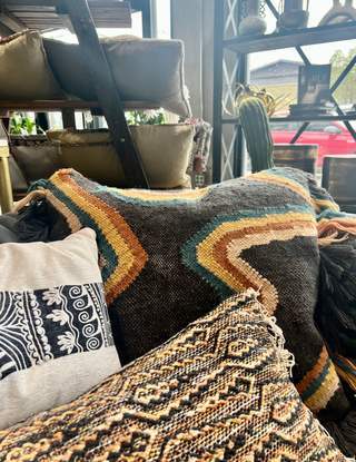 Colorful Waves Throw Pillow - JB x Loloi - Holt x Palm -  Earth tones and Retro vibes. This Justine Blakeney x Loloi collab is guaranteed to take your space to the next level. It is hand woven to make it extra fab. Materials: Wool | Cotton 22'' X 22'' DOWN-FILLED