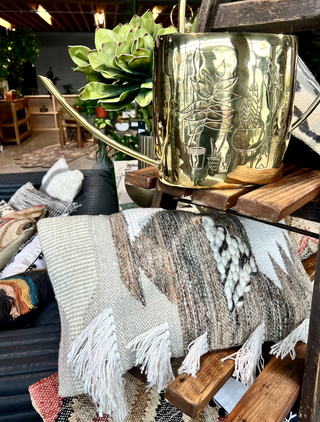 Rustic Vibes - Ed x Loloi - Holt x Palm -  This decorative pillow brings rustic vibes to life with its earthy bohemian-style design. Crafted with cotton and linen, it is finished with a classic ikat pattern for a touch of rustic charm. Perfect for adding a cozy feel to any space. 13'' X 21'' DOWN-FILLED