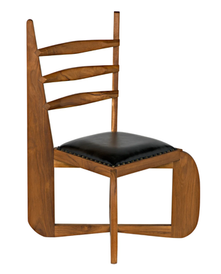 Modern rustic Teak Wood statement chair with leather seat