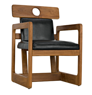 Teak and Leather Modern Statement Chair - Holt x Palm -  Upgrade your life with this museum-quality statement chair. Crafted from teak and leather, it adds a timeless touch of sophistication to any space. This chair is sure to make a statement—literally! Dimensions (in): 21.5W x 21D x 32H Weight (lbs): 26Material: Teak and Black LeatherFinish: Clear Coat GlossFabric: LHF01 (Black Leather)