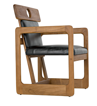 Teak and Leather Modern Statement Chair - Holt x Palm -  Upgrade your life with this museum-quality statement chair. Crafted from teak and leather, it adds a timeless touch of sophistication to any space. This chair is sure to make a statement—literally! Dimensions (in): 21.5W x 21D x 32H Weight (lbs): 26Material: Teak and Black LeatherFinish: Clear Coat GlossFabric: LHF01 (Black Leather)