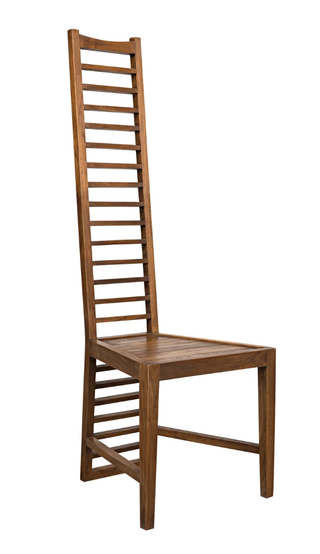 Teak Ladder Back Statement Chair - Holt x Palm -  Craft a statement piece worthy of any modern, eclectic home with this one-of-a-kind teak ladder back chair! Crafted by skilled artisans using top-of-the-line teak wood, this chair is sure to make a splash in any room it occupies. You'll be stepping up your style game in no time! Dimensions (in): 19W x 22D x 55H Weight (lbs): 13Material: TeakFinish: Clear Coat Satin