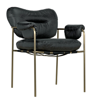 So Hollywood....Black Leather Dining Chair with Antique Brass frame - Holt x Palm -  This So Hollywood chair is truly so chic! Let the luxurious black leather and mid-century regency style bring a sense of sophistication to your space. The antique brass frame adds a touch of glamour - talk about a showstopper! We could not be more in love with this piece.... Dimensions (in): 27W x 24D x 32H Weight (lbs): 29Material: Metal and LeatherFinish: Antique Brass and Black LeatherFabric: Black Leather