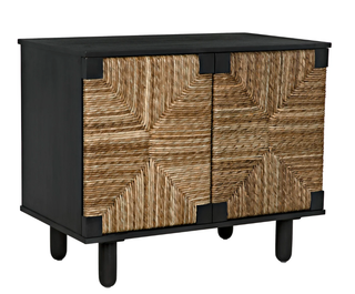 Mahogany + Seagrass Petite Bohemian Sideboard - Holt x Palm -  This sideboard is for smaller spaces but really packs a lot of punch in the style category. Love the contrast of modern sleek black mahogany with the textural seagrass treatment for the doors. Dimensions (in): 38W x 22.5D x 32.5H Weight (lbs): 65Material: Mahogany w/ Rush and VeneerFinish: PaleFabric: Rush Seagrass