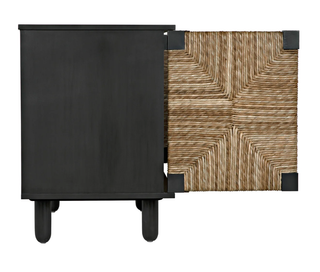 Mahogany + Seagrass Petite Bohemian Sideboard - Holt x Palm -  This sideboard is for smaller spaces but really packs a lot of punch in the style category. Love the contrast of modern sleek black mahogany with the textural seagrass treatment for the doors. Dimensions (in): 38W x 22.5D x 32.5H Weight (lbs): 65Material: Mahogany w/ Rush and VeneerFinish: PaleFabric: Rush Seagrass