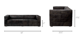 Black Leather Theater Sofa - Holt x Palm -  Netflix and chill on this super soft black distressed leather couch. Like always, we look for cool and comfort all wrapped up in one clean modern design. 91.0L x 35.5W x 27.5H Weight 148.81 lbs