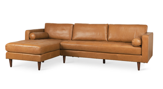 Delicious Leather Chaise Section - Holt x Palm -  This dreamy Sectional Sofa is upholstered from head to toe in top-grain leather. The tufted seats complement the smooth cushioned backs and round bolster pillows. Leather is buttery soft and soooooo comfortable. Available in Left or Right Chaise - pre-order Product Size (Inches) 75.2L x 37.8W x 33.9H Weight 121.70 lbs