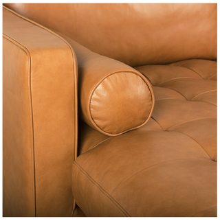 Delicious Leather Chaise Section - Holt x Palm -  This dreamy Sectional Sofa is upholstered from head to toe in top-grain leather. The tufted seats complement the smooth cushioned backs and round bolster pillows. Leather is buttery soft and soooooo comfortable. Available in Left or Right Chaise - pre-order Product Size (Inches) 75.2L x 37.8W x 33.9H Weight 121.70 lbs