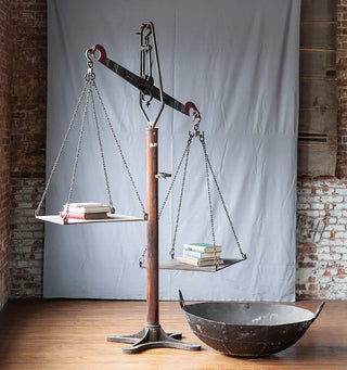 Spice Traders Scale - Holt x Palm -  In India, spices are serious business so the scales of balance weigh in. As tall as an average human, the welded-iron Spice Traders Scale was used in wholesale spice markets. No two are the same size or condition. Approx. 45'' x 31'' x 92''