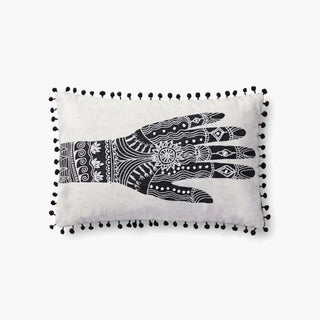 Talk to the Hand - JB x Loloi Throw Pillow - Holt x Palm -  This black and white Justine Blakeney x Loloi throw pillow is HANDcrafted just for you. Materials: Cotton | Polyester 13" x 21"