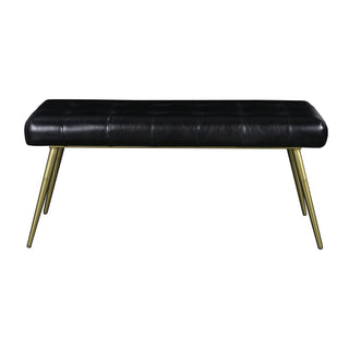 Turin Ottoman Rectangle - Holt x Palm -  40” x 14.5” x 18” The Turin Ottoman Rectangle features four antique brass finished iron legs and a black, tufted leather seat. The open base design provides an airiness that makes this bench great for bedrooms or in common areas.
