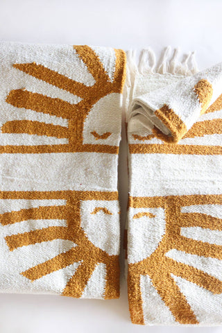 Handwoven Blanket with Creme & Golden Colors - Handmade in Mexico!