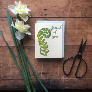 Frond of You Card - Holt x Palm -  A handprinted letterpress card, size a2, with Kraft colored envelope. Blank inside. Comes in plastic sleeve unless requested otherwise