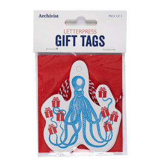 Octopus Tag - Holt x Palm -  Designed by our good friend Jason Falkner and printed on a vintage letterpress by highly skilled craftsman, these letterpress tags are the perfect way to finish off the art of wrapping. Paired with our tissue paper, whatever the gift Archivist is here to make it that much more playful and generous with our wrapping range. Letterpress Printed by Archivist Press | Pack of 3, includes string | Printed on sustainably sourced paper goods | Product & Wrapping 100% compostable