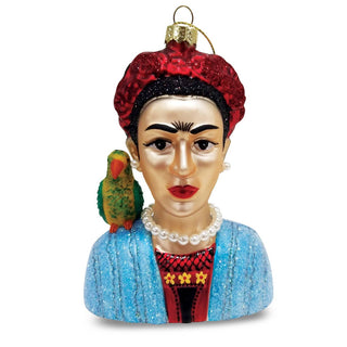 Frida and her Parrot Glass Ornament - Holt x Palm -  This Frida and her Parrot Glass Ornament is the perfect way to add some artistic flair to your holiday decor – without giving up on your refined taste. Each ornament is carefully crafted for that one-of-a-kind look – and it's so unique, you just might be singing a parrot-y version of "Deck the Halls"! Details: Beaded and glittered Handmade item Size: 5"x3.5"x1.5"