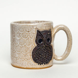 Unique 1 of 1 Owl Design Mug - Holt x Palm -  This mug was handmade in Ohio! Made from stoneware ceramics, the classic owl pattern is approximately 10 oz. It is hand-built and hand-glazed! It is food, dishwasher, and microwave safe and measures approximately 3 1/4 inches wide and 3 1/2 inches high. Each item is handmade and will vary from one to the next. No 2 pieces will be exactly the same. Colors may vary slightly. :-)