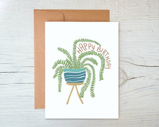 Boston Fern Plant Birthday Card - Holt x Palm -  For our fern friends.....the perfect card to pair with a new fern!! MATERIALS: Printed on 110# white card stock. Includes a craft paper envelope SIZE: A2, folded INSIDE: Blank inside